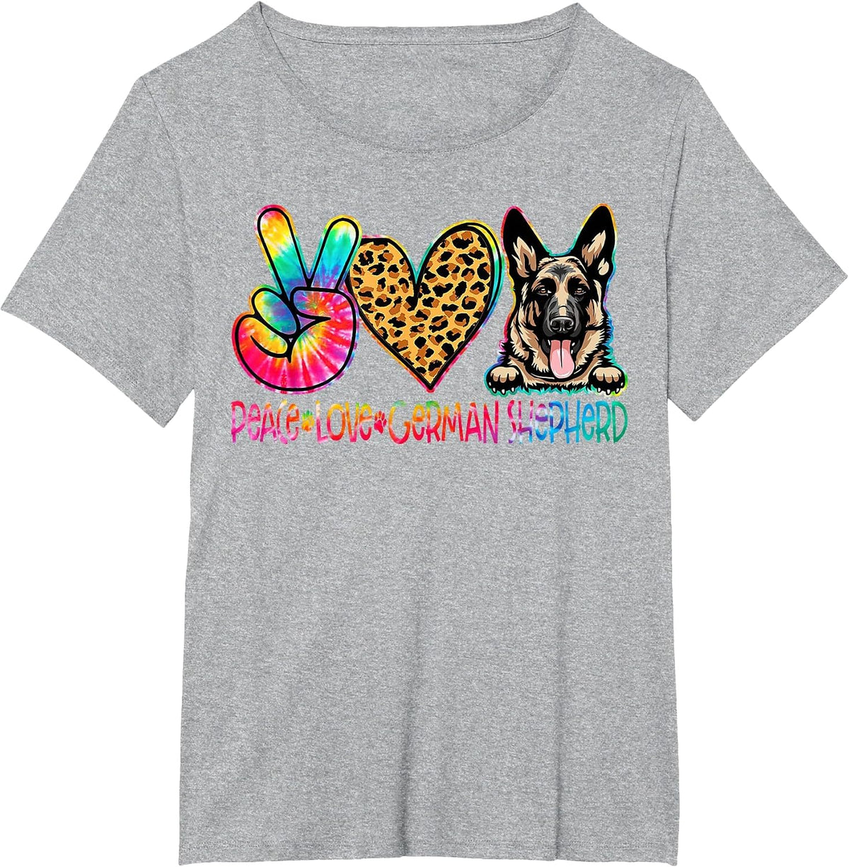 Peace Love German Shepherd Tie Dye Dog Lover T-Shirt - Heather Grey