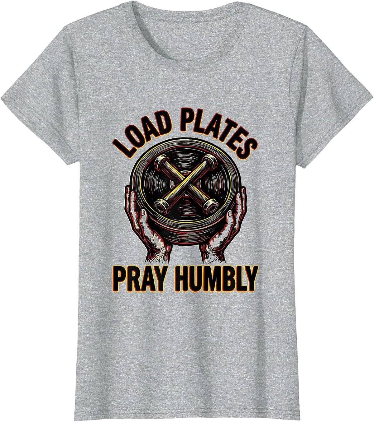 Load Plates Pray Humbly Tattoo Christian Gym Faith T-Shirt - Heather Grey