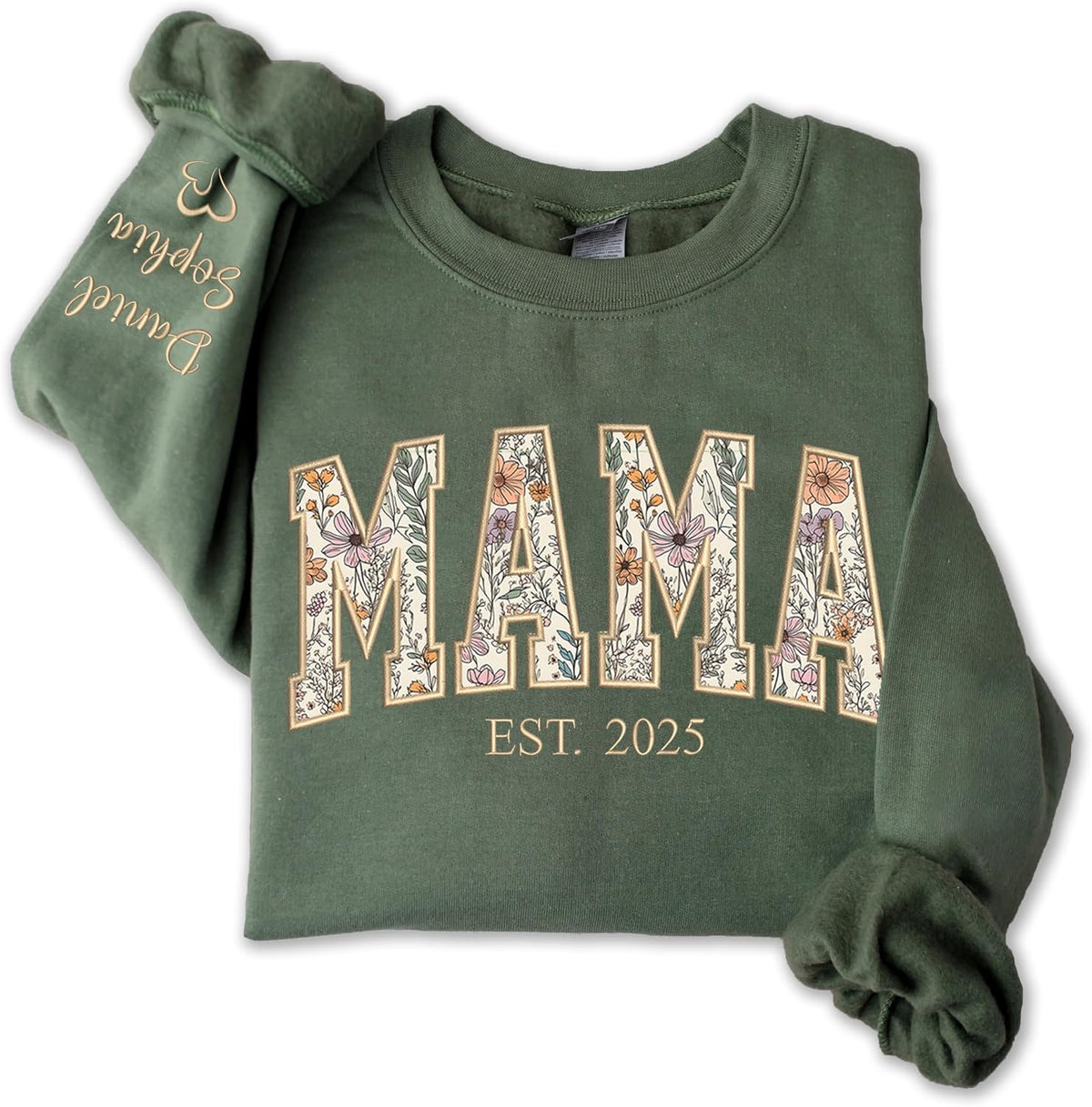 Personalized Floral Embroidered Applique Mama Sweatshirt for Women, Custom Mom Gifts from Grandkids, Mama Sweater, Mom