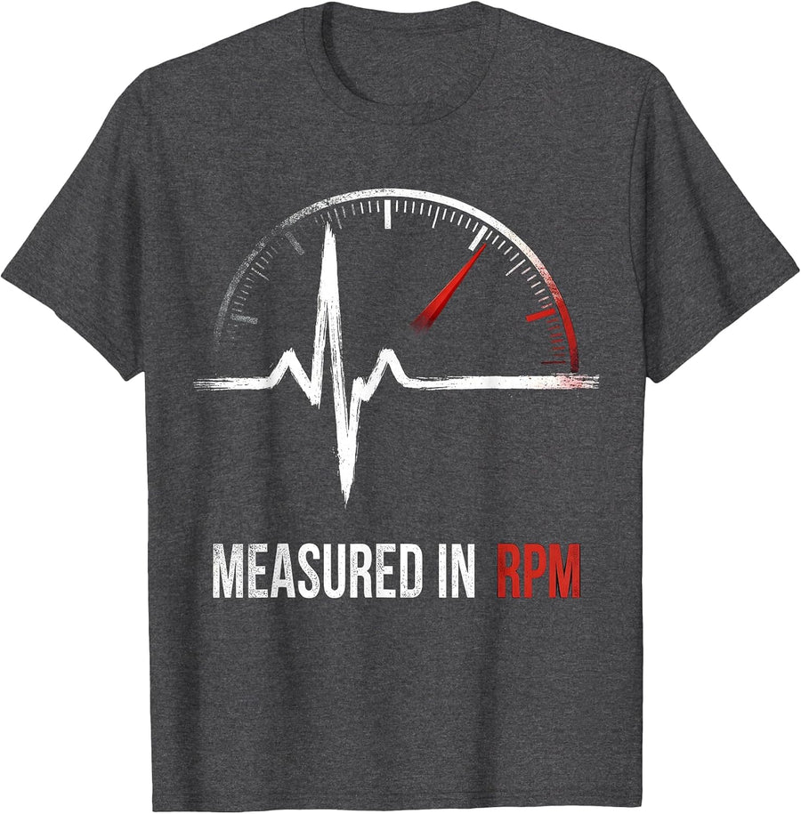 Men's Measured In RPM Distressed Car Guy Auto Mechanic Speedometer T-Shirt - Dark Heather Grey