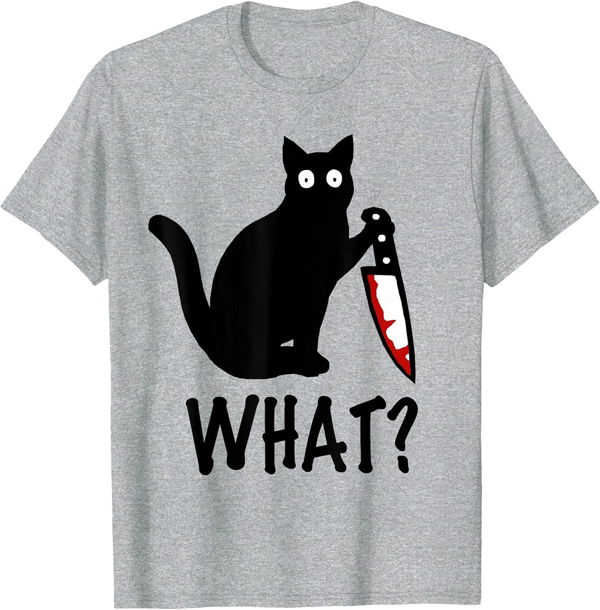 Cat What? Funny Black Cat Knife Shirt T-Shirt - Heather Grey