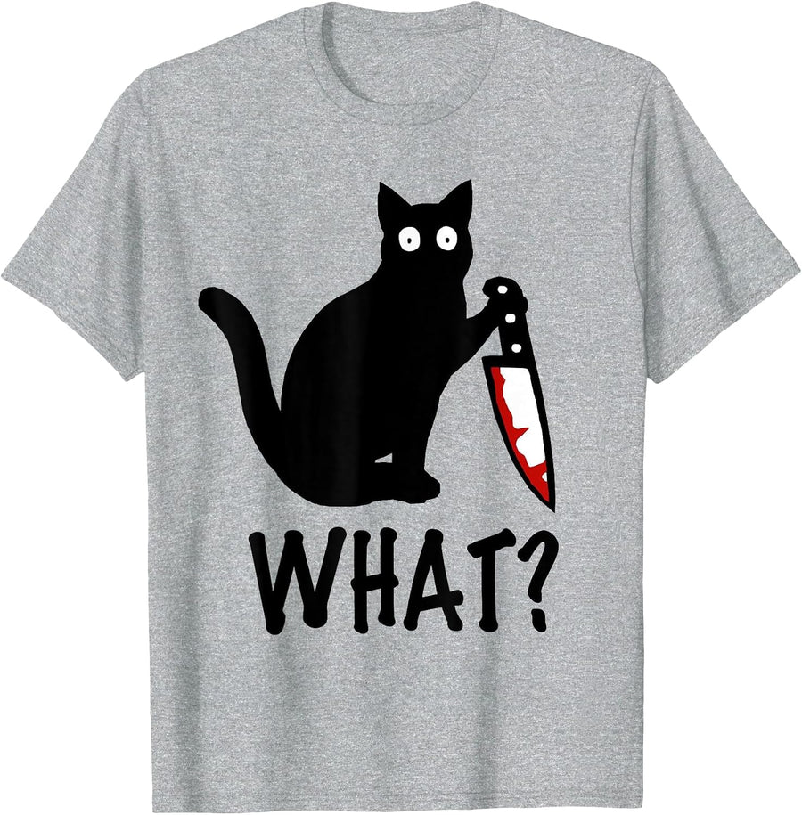 Cat What? Funny Black Cat Knife Shirt T-Shirt - Heather Grey
