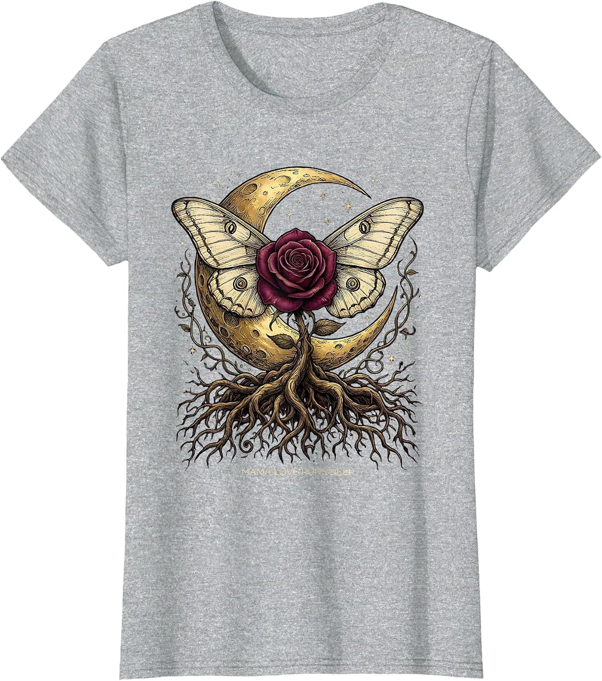 Mama Love Runs Deep Heartfelt Mom Design T-Shirt - Heather Grey