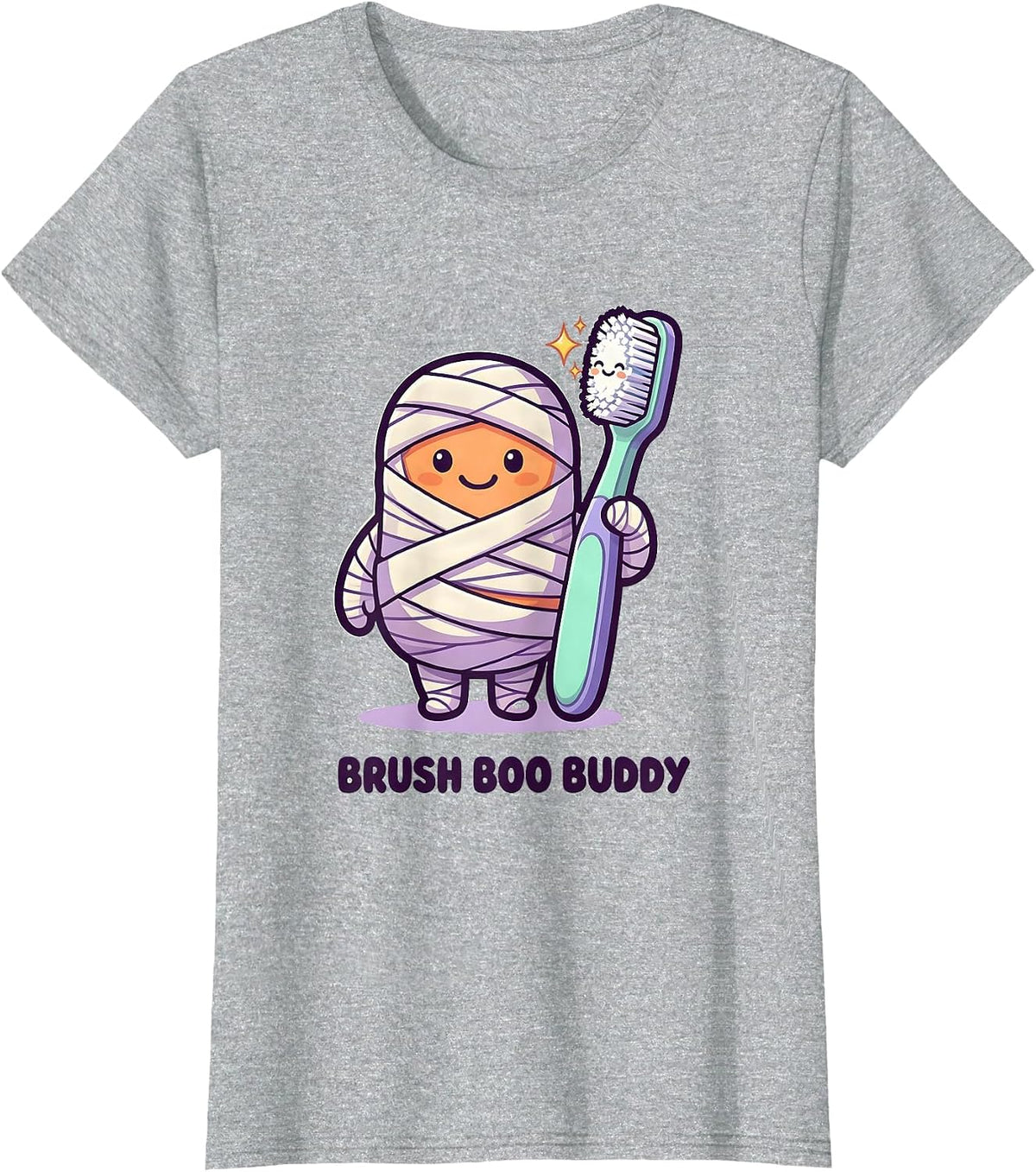 Brush Boo Buddy Cute Kawaii Halloween Dentist Dental T-Shirt - Heather Grey