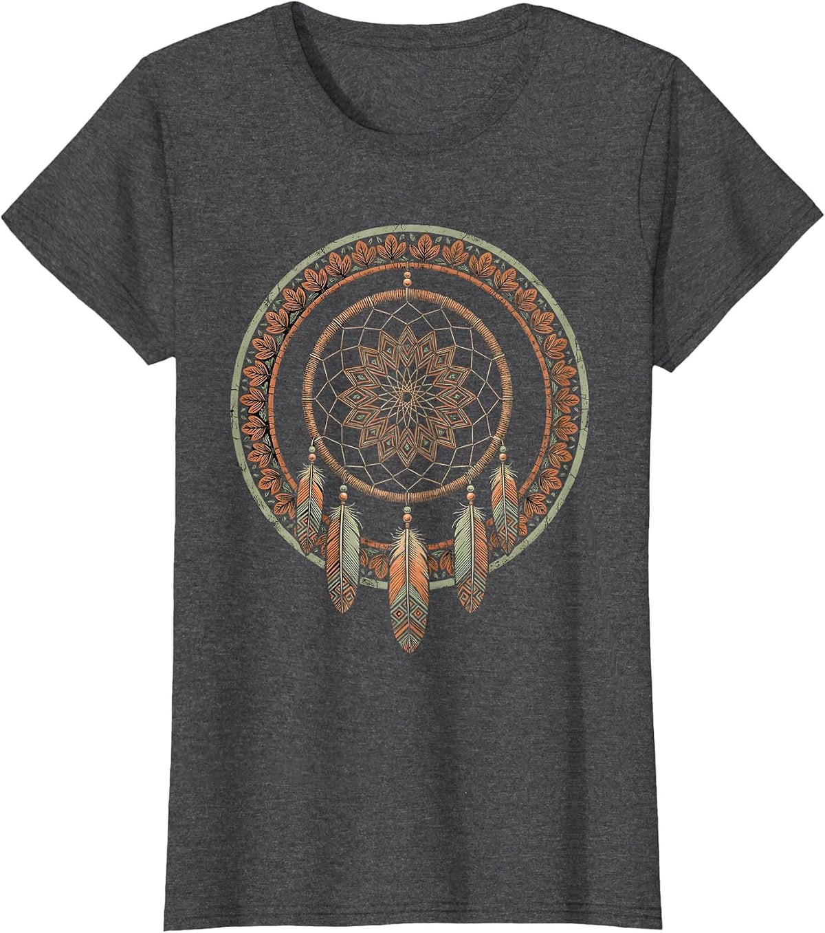 Women's Dreamcatcher Turquoise Beads Western Boho Design T-Shirt - Dark Heather Grey