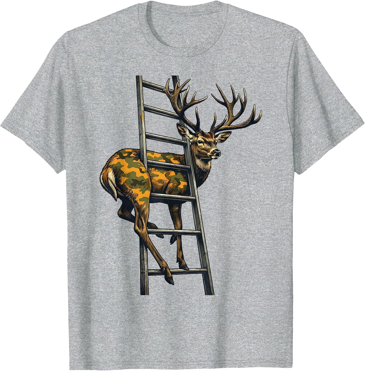 Men's Deer Antler Camo Hunting Humor Outdoor Novelty T-Shirt - Heather Grey
