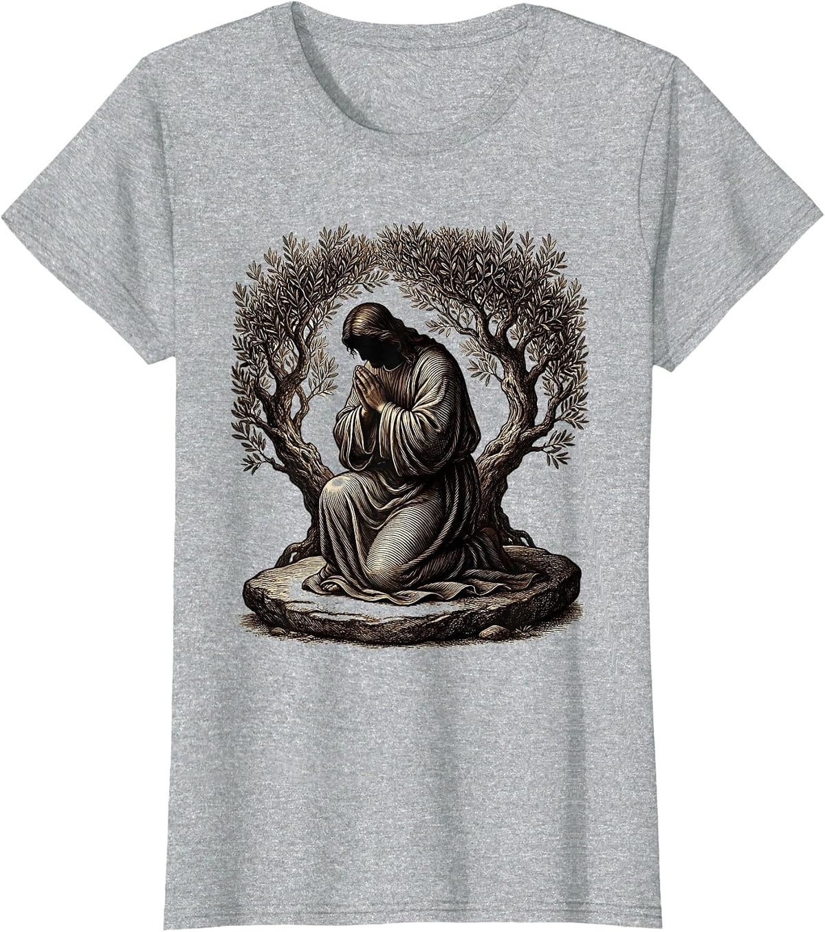 Jesus Kneeling in Prayer at Gethsemane Graphic T-Shirt - Heather Grey