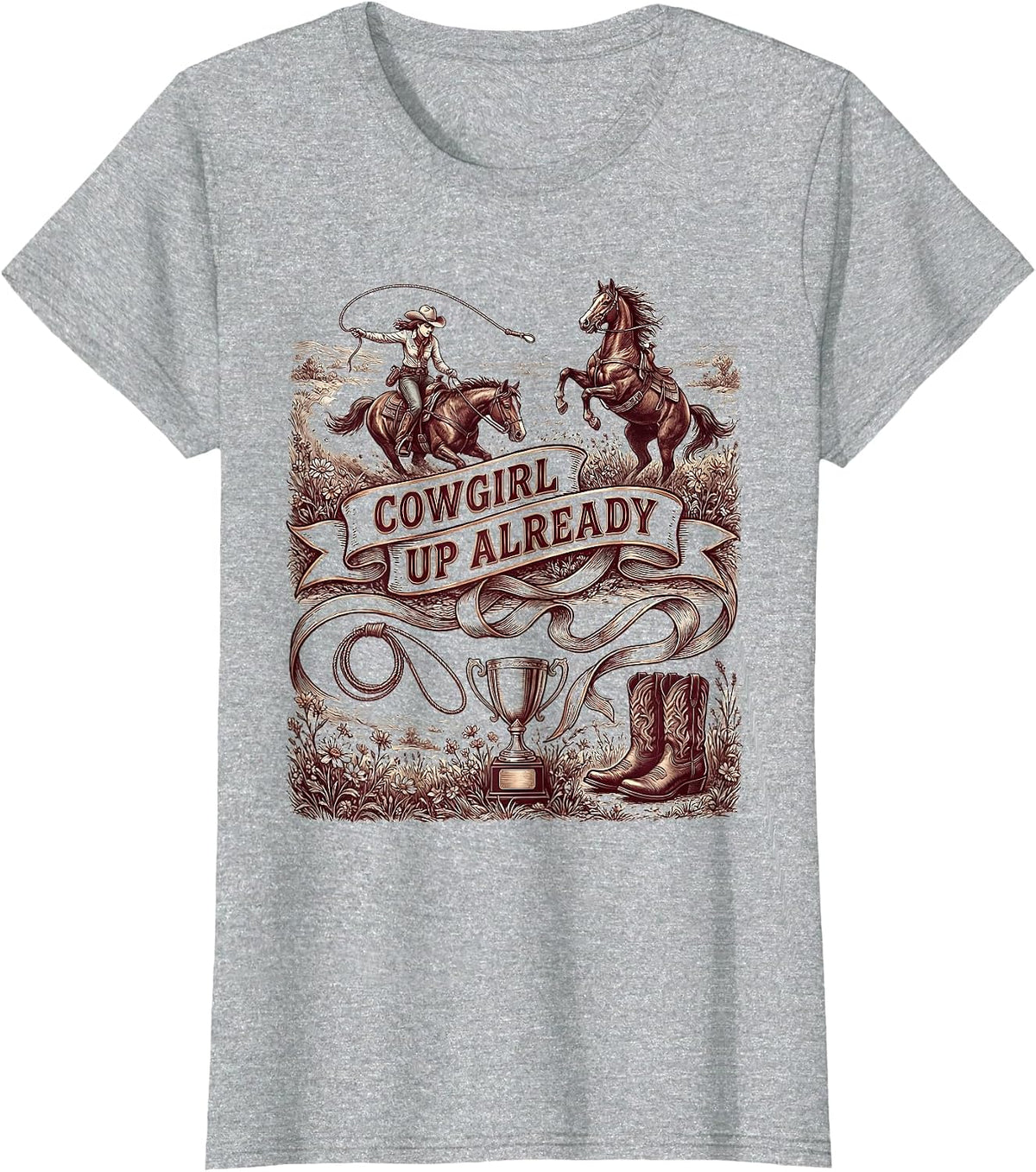Cowgirl Up Already Rodeo Graphic Design T-Shirt - Heather Grey