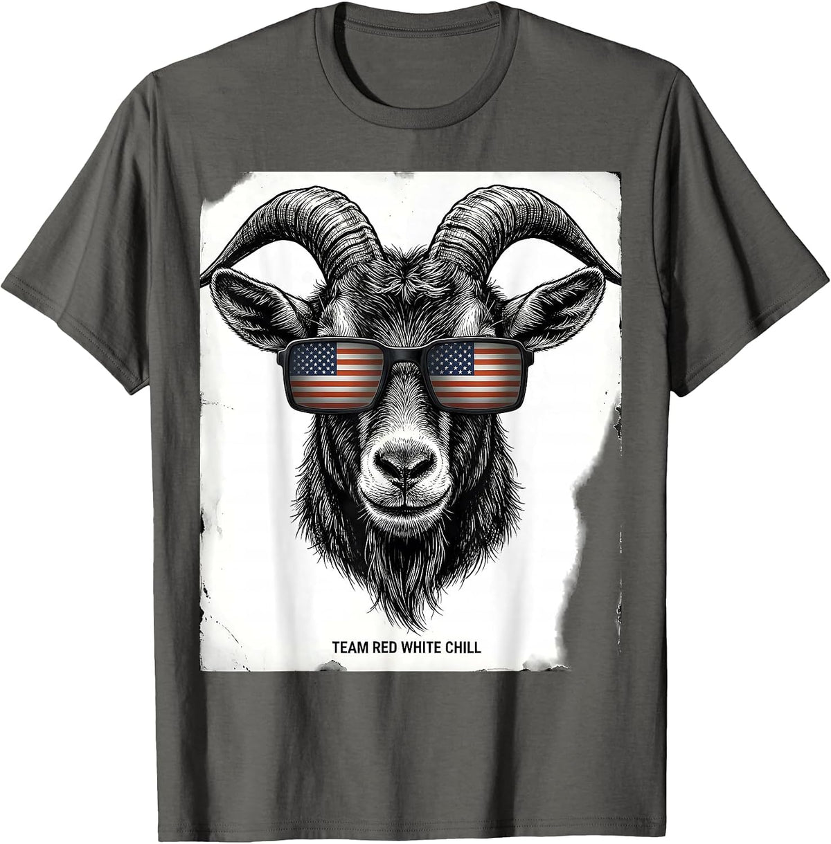 Team Red White Chill Patriotic Goat Humor Novelty Graphic T-Shirt - Asphalt Grey