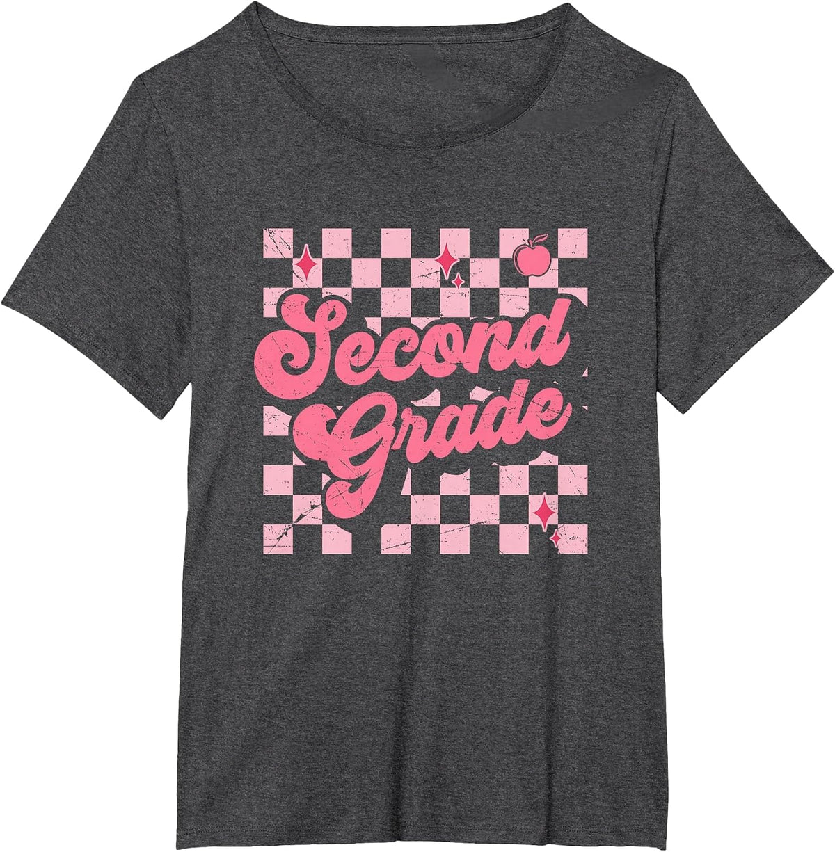 Second Grade Checkered Retro 2nd Grade Teacher Kid Girl T-Shirt - Dark Heather Grey
