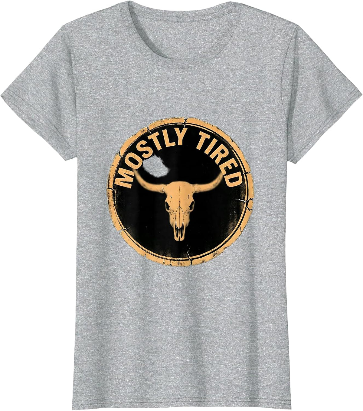 Mostly Tired Vintage Distressed Boho Western T-Shirt - Heather Grey