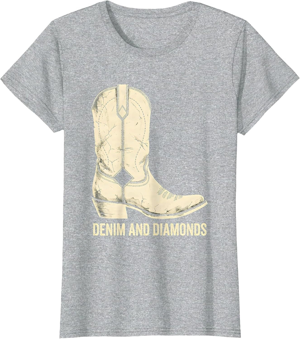 Denim and Diamonds Boho Western Cowgirl Glam Style T-Shirt - Heather Grey