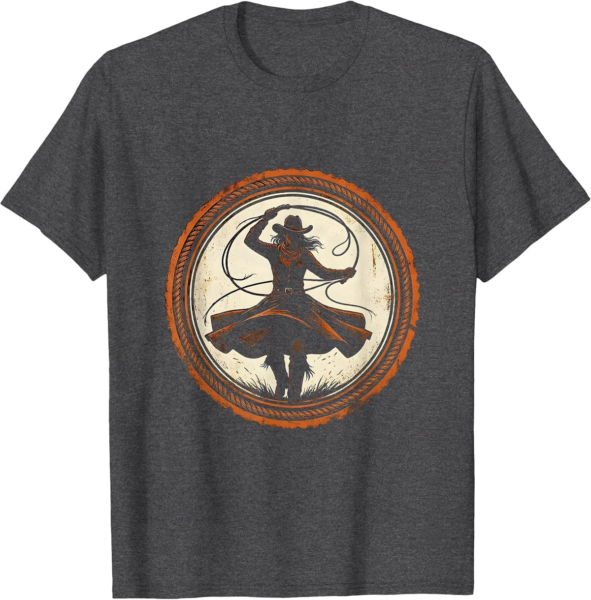 Men's Cowgirl Hat Lasso Twirl Western Rodeo Graphic T-Shirt - Dark Heather Grey