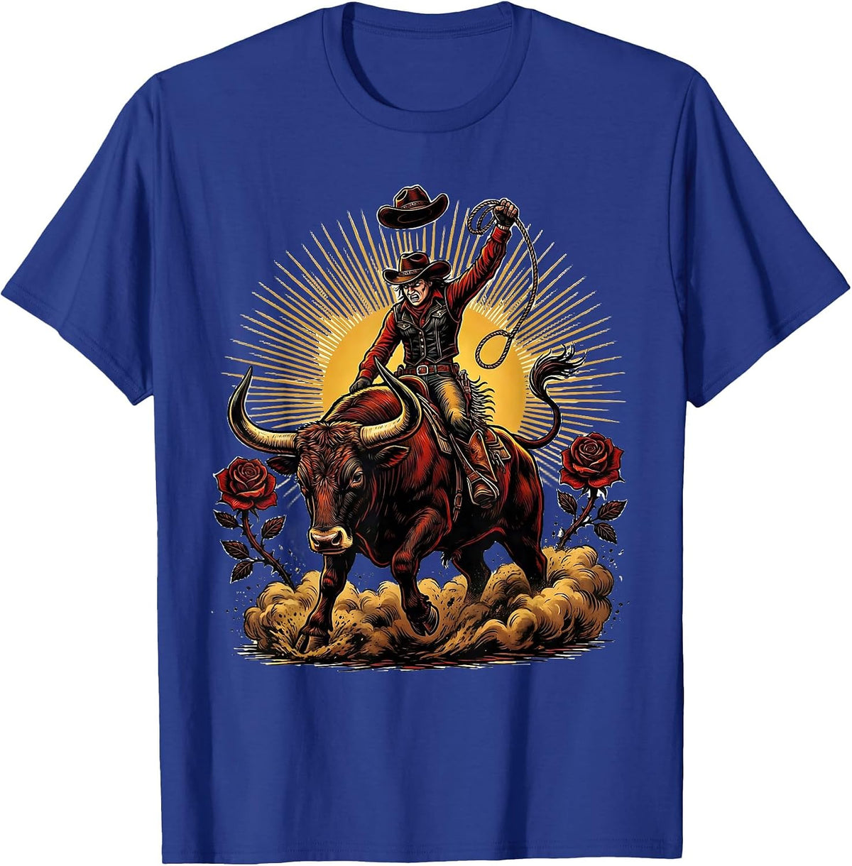 Men's Cowgirl Bull Rider Rodeo Arena Graphic T-Shirt - Royal Blue