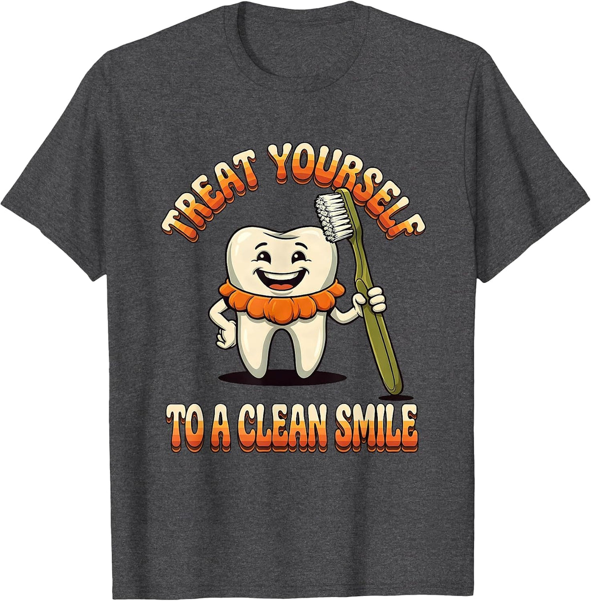 Treat Yourself To A Clean Smile Retro 70s Halloween Dentist T-Shirt - Dark Heather Grey
