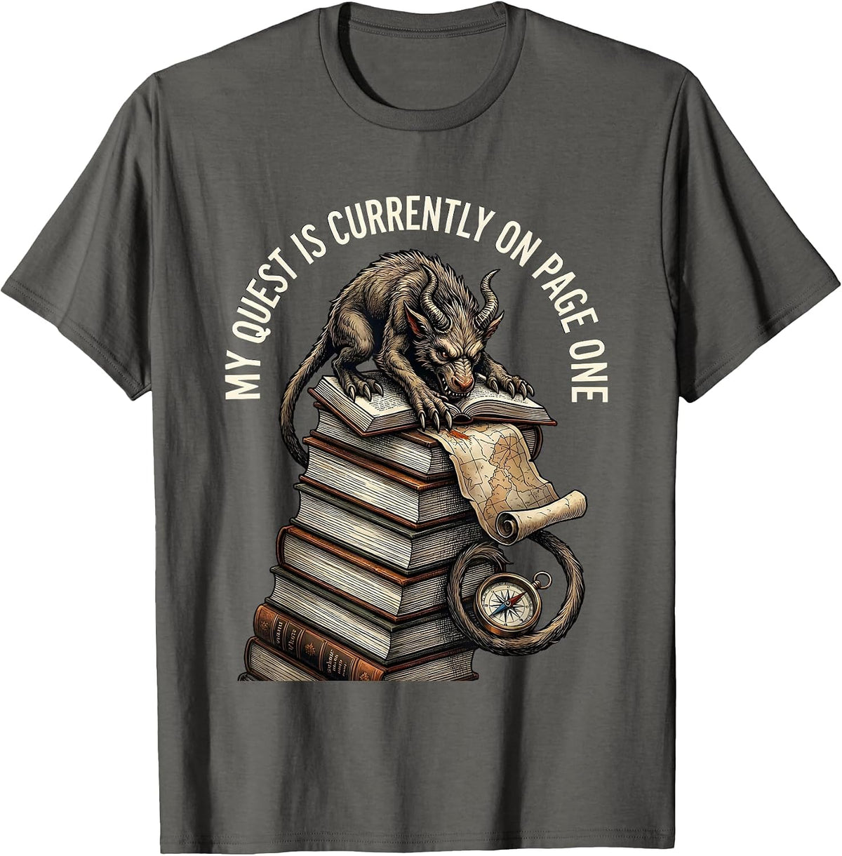 My Quest Is Currently On Page One Funny Bookworm Reader Gift T-Shirt - Asphalt Grey