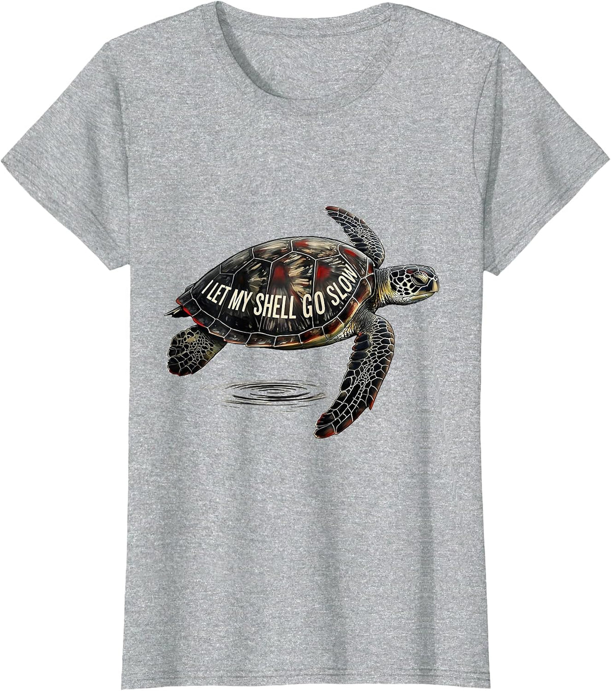 Women's I Let My Shell Go Slow Ink Brush Sea Turtle Ocean Animal T-Shirt - Heather Grey