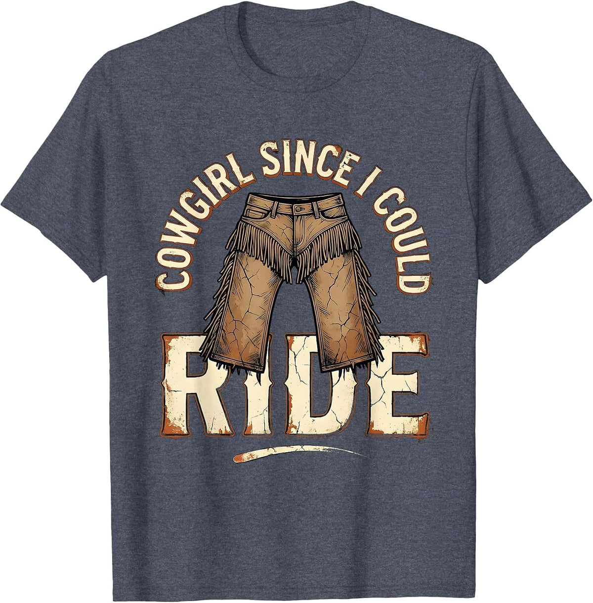 Cowgirl Since I Could Ride Distressed Vintage Western Rodeo T-Shirt - Heather Blue