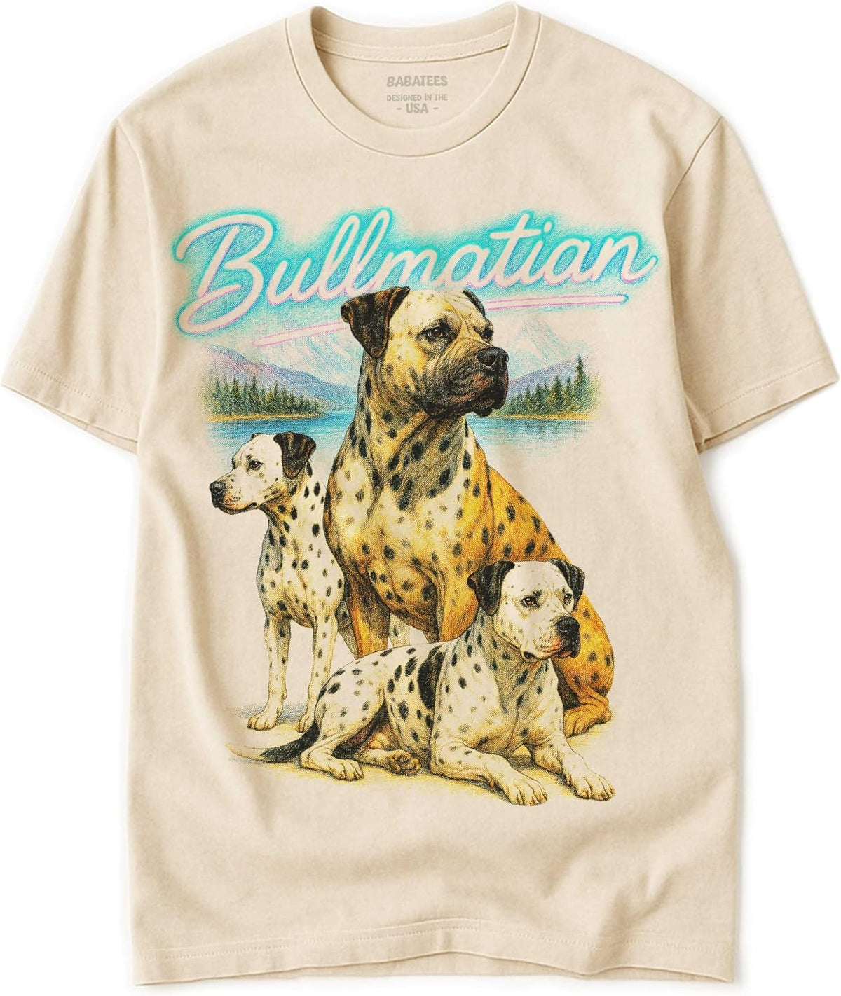 Vintage Tshirt of Mutts - 100% Natural, Raw & Undyed Heavyweight Cotton for Men & Women - Bullmatian