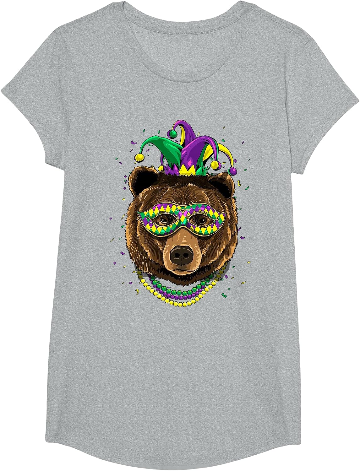 Bear Animal Lover Cute Mardi Gras Carnival Jester T-Shirt, Girls, Heather Grey, Large - As Pictured