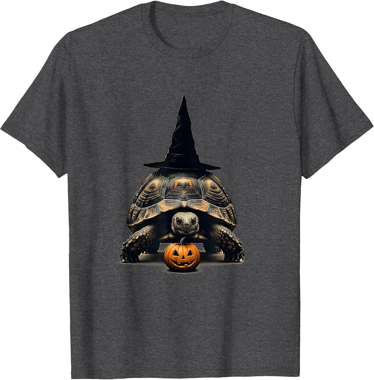 Turtle Witch Hat Pumpkin Halloween Costume Animal Lover T-Shirt - Dark Heather Grey