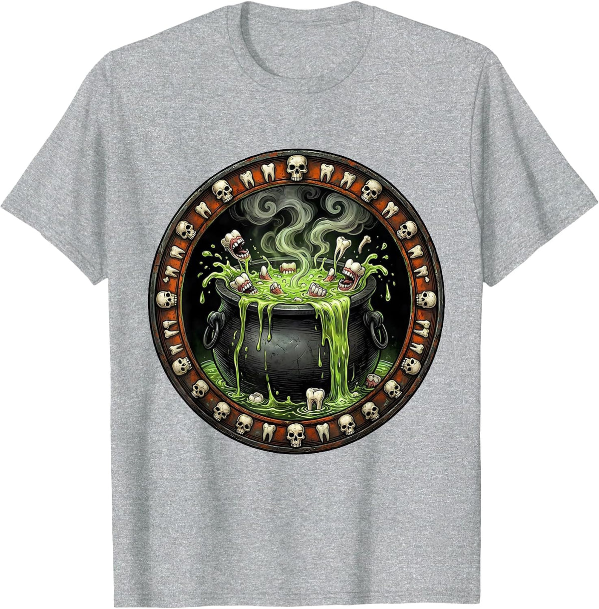 Men's Dental Halloween Cauldron Overflowing With Teeth T-Shirt - Heather Grey