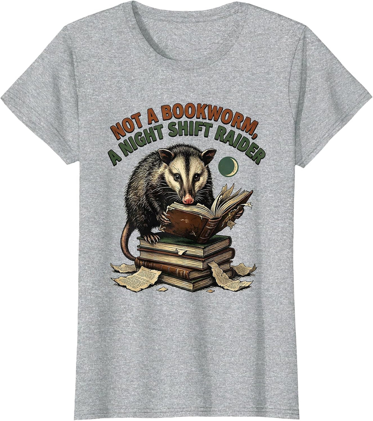 Not A Bookworm A Night Shift Raider Vintage Funny Opossum T-Shirt - Heather Grey