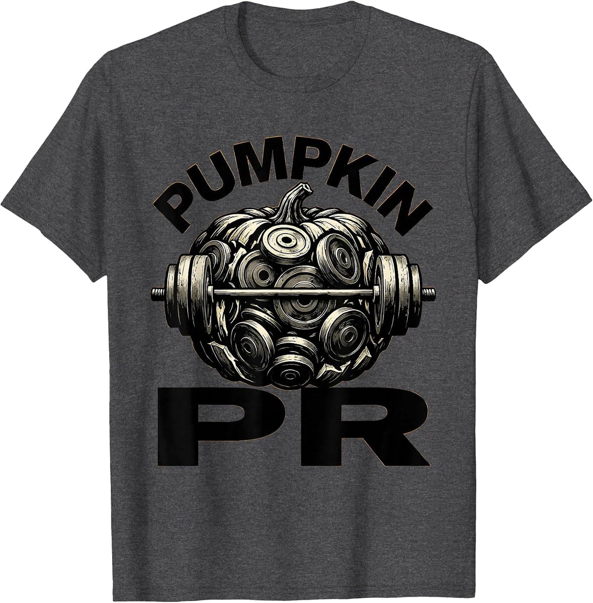 Pumpkin PR Brutalist Graphic Halloween Gym Workout Pun Funny T-Shirt - Dark Heather Grey