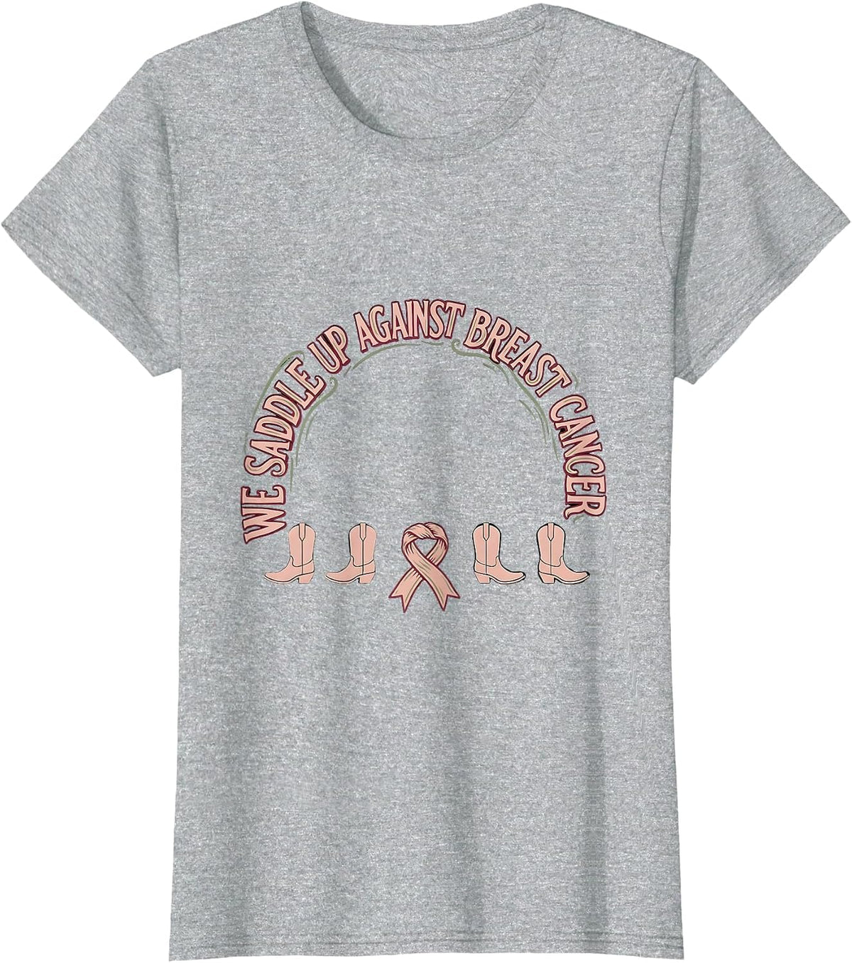 Women's We Saddle Up Against Breast Cancer Boho Western Cowgirl Pink T-Shirt - Heather Grey