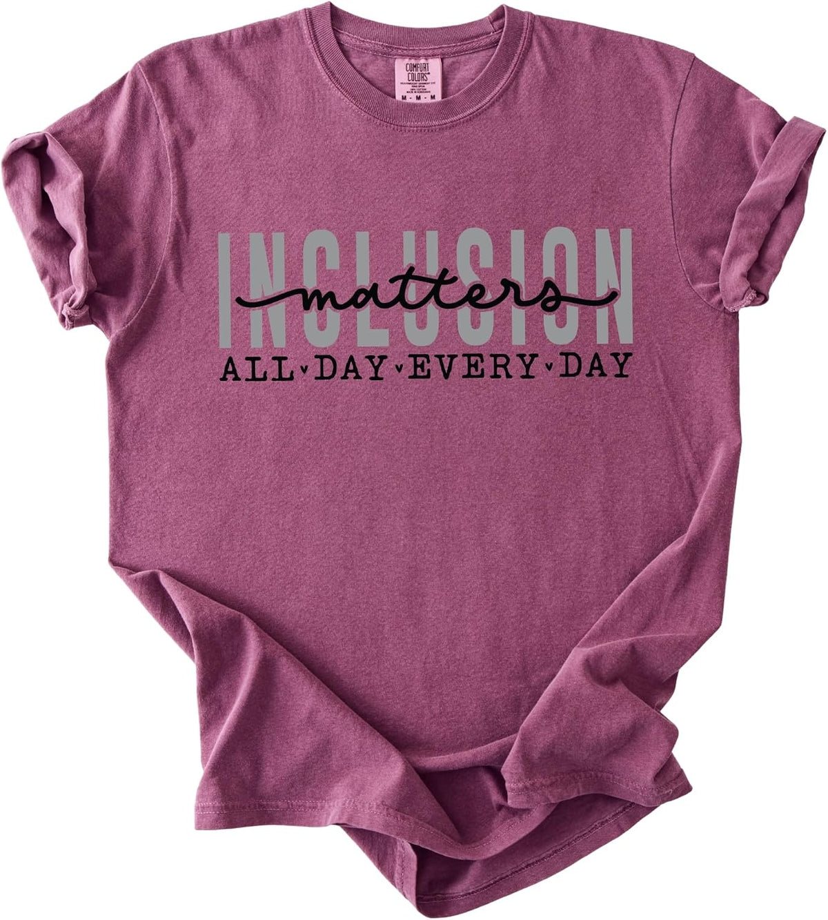 FITIN Inclusion Matters Garment-Dyed T-Shirt, Autism Awareness Graphic Tee, Inclusive Unisex Support T-Shirt - Berry