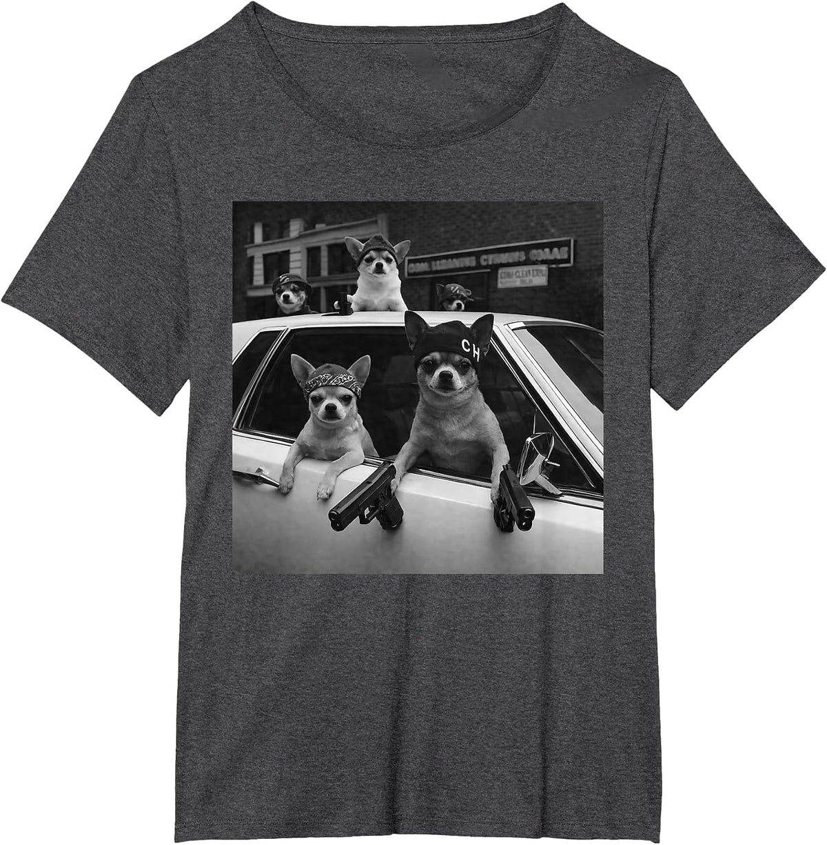 Funny Chihuahua Meme Chihuahua Gangster Dog Street Design T-Shirt - Dark Heather Grey
