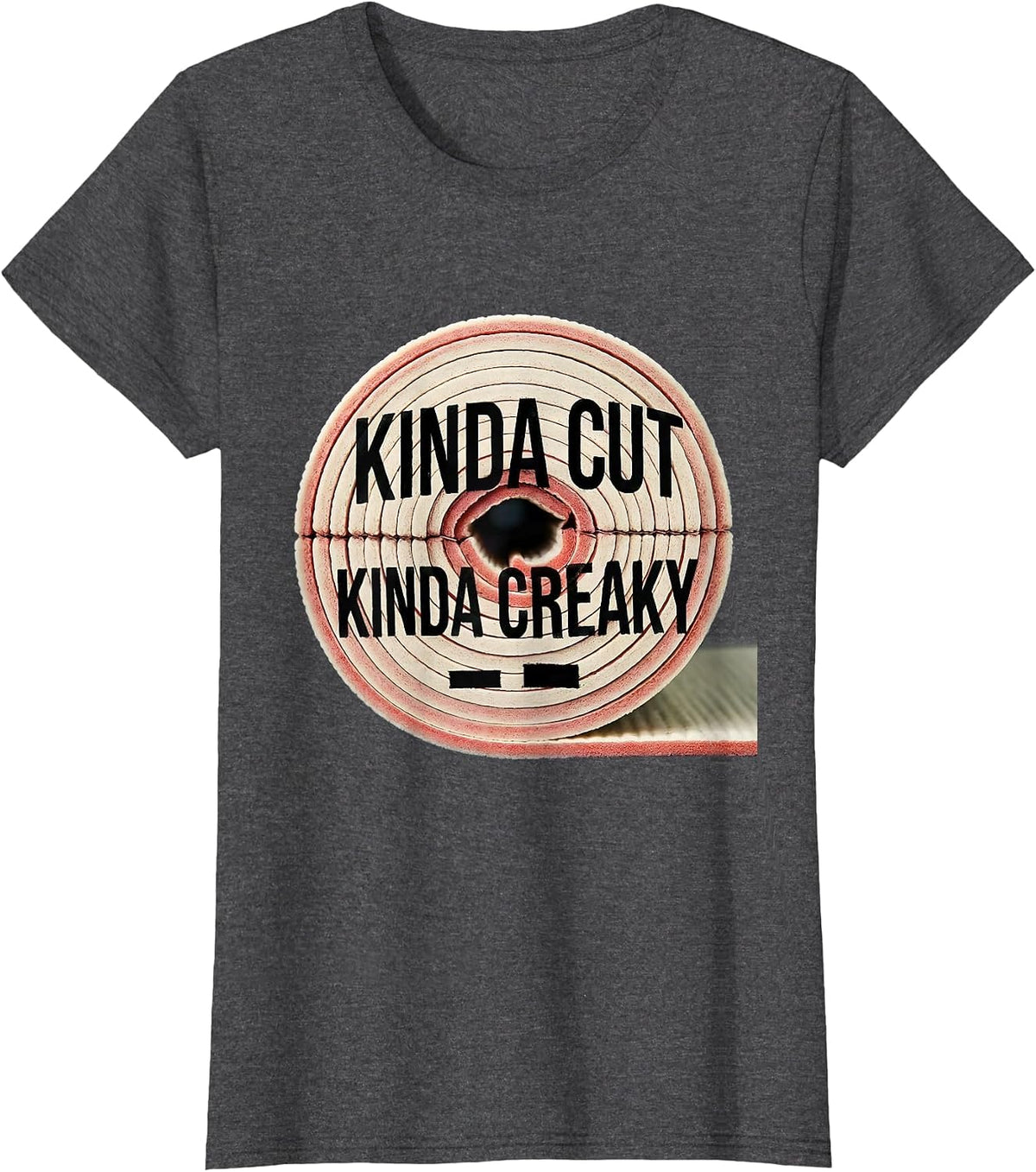 Women's Kinda Cut Kinda Creaky Funny Gym Workout Weightlifting Humor T-Shirt - Dark Heather Grey