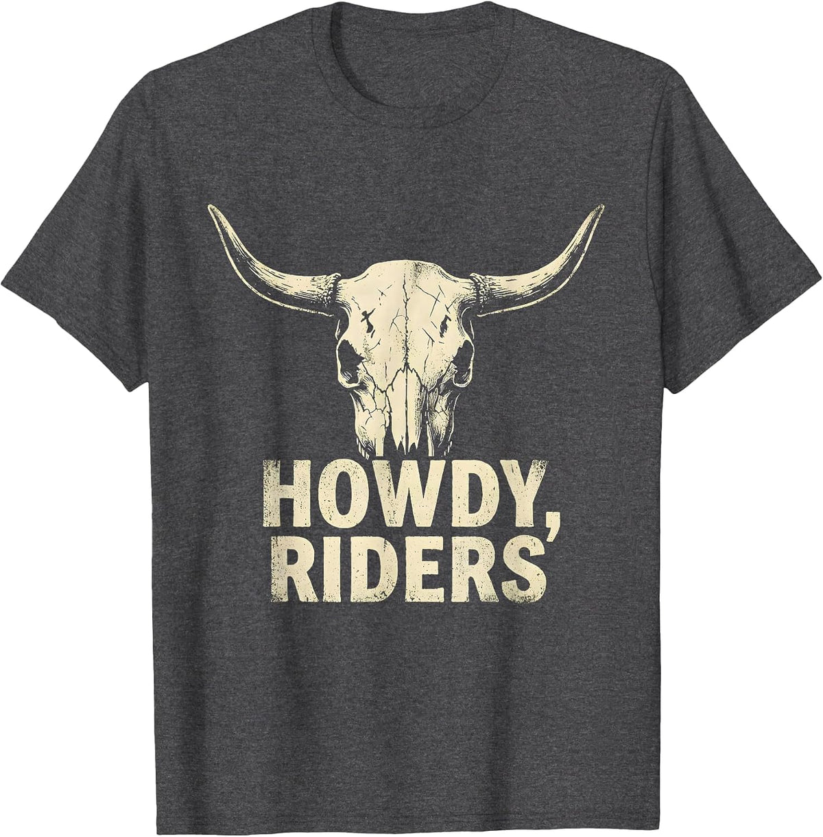 Howdy, Riders Boho Western Mono Cowboy Cowgirl Rodeo Pride T-Shirt - Dark Heather Grey