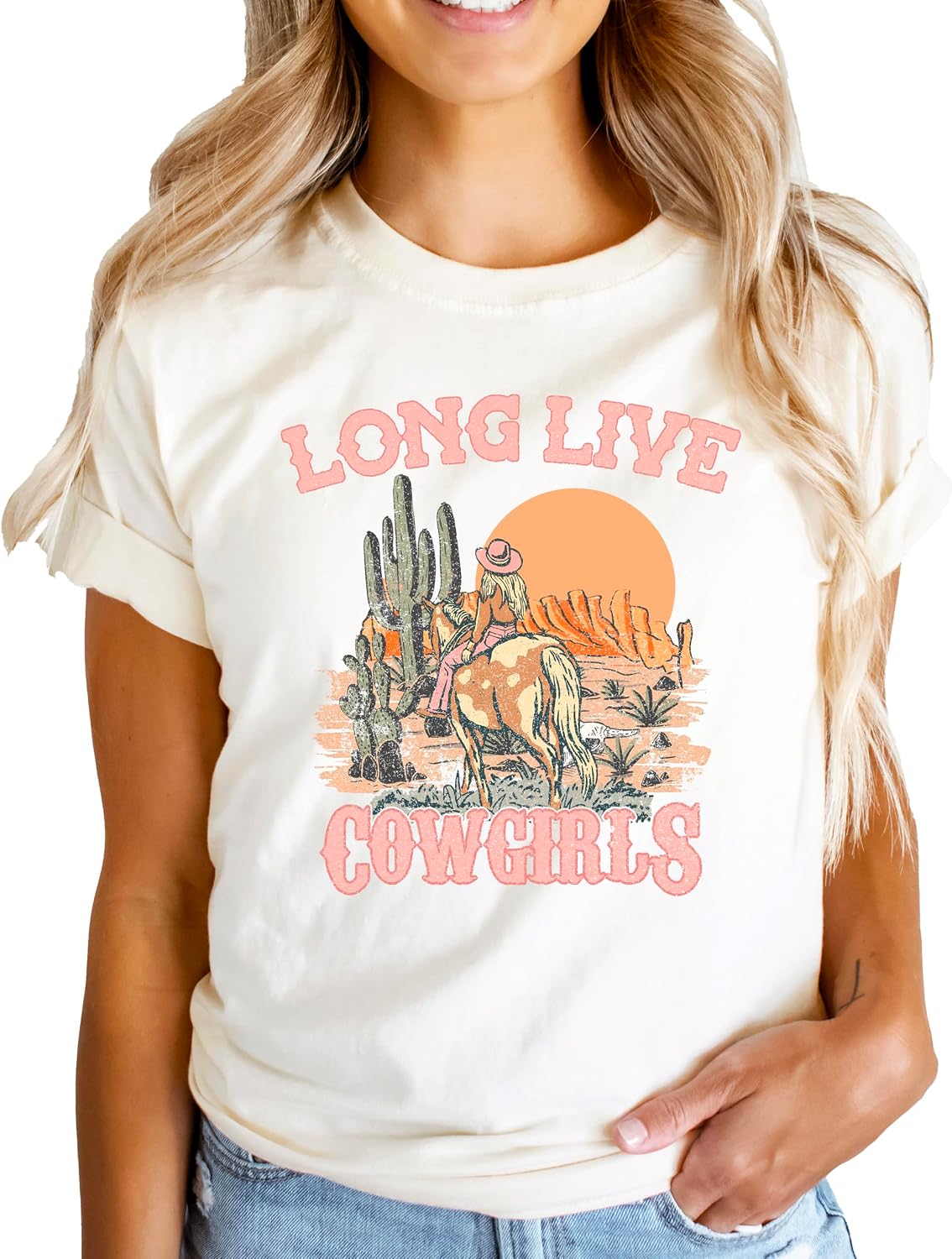 Long Live Western Shirt for Women Teens and Girls Western Style Desert Cowgirl Tee - Adult Natural Shirt