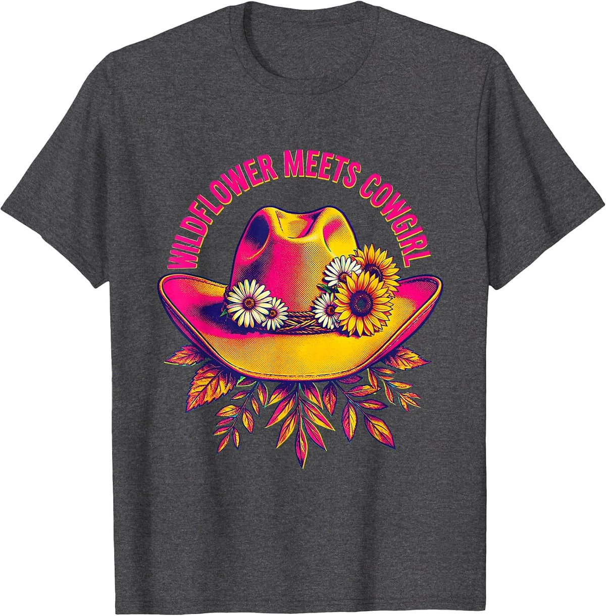 Wildflower Meets Cowgirl Western Boho Design T-Shirt - Dark Heather Grey