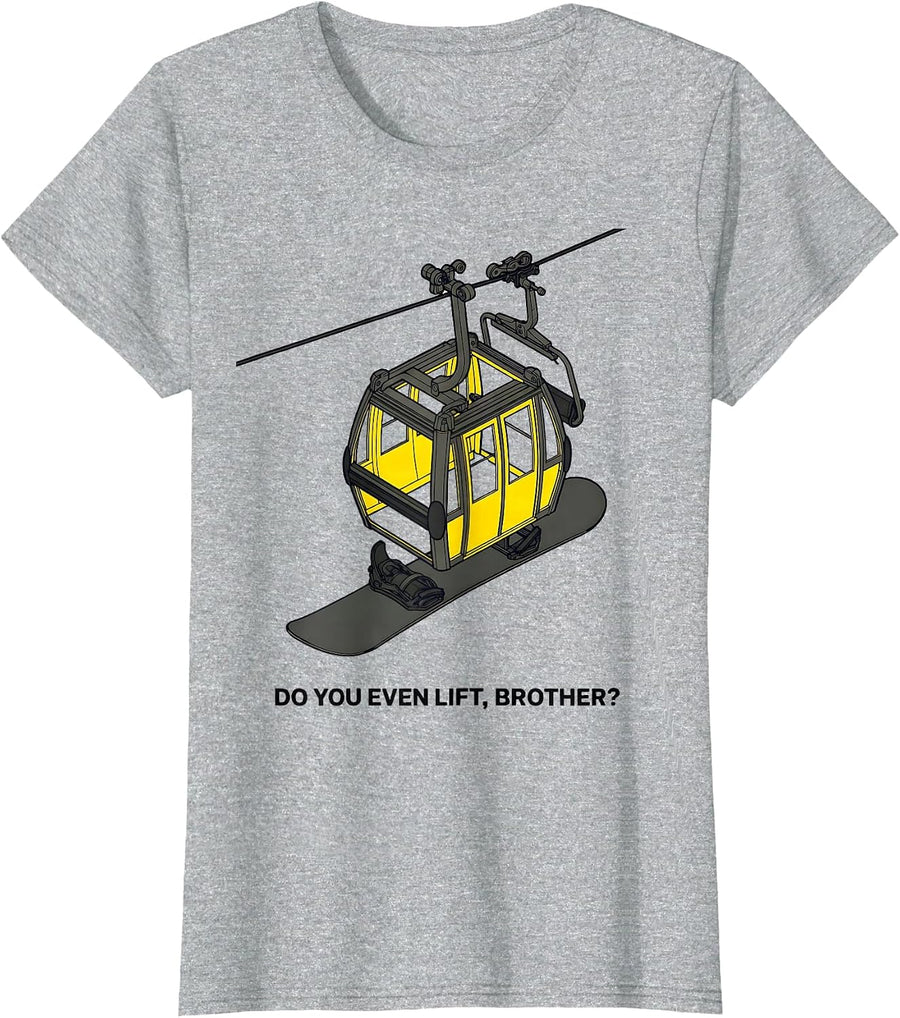 Do You Even Lift, Brother? Funny Skiing Snowboarding Gym Bro T-Shirt - Heather Grey