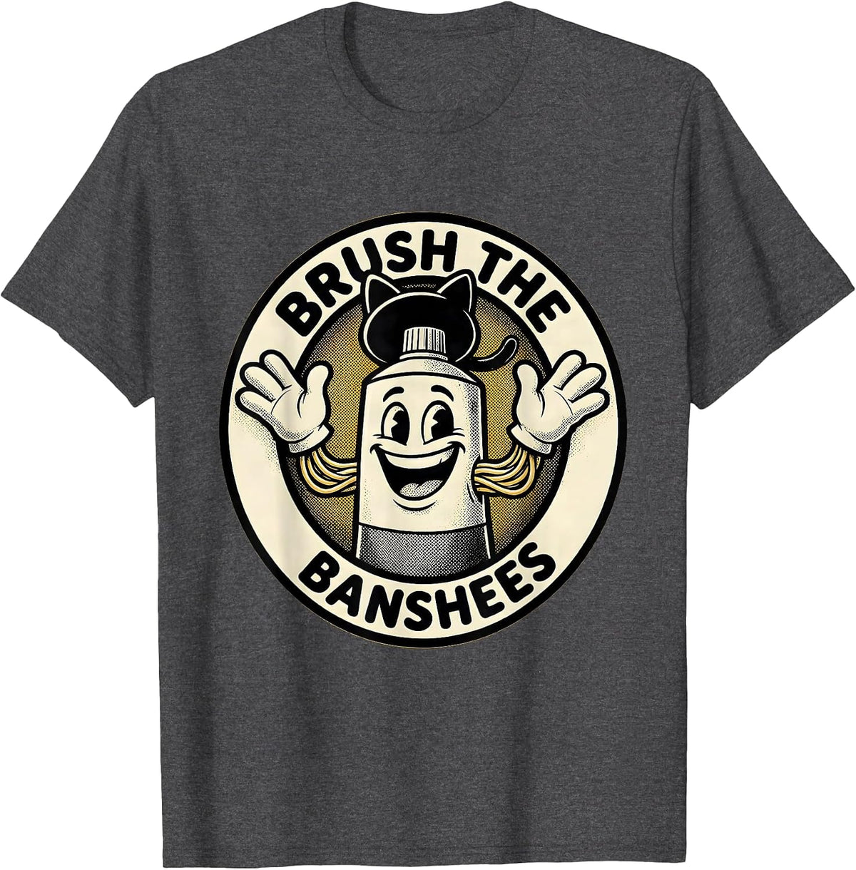 Brush the Banshees Retro Cartoon Halloween Dentist Dental T-Shirt - Dark Heather Grey