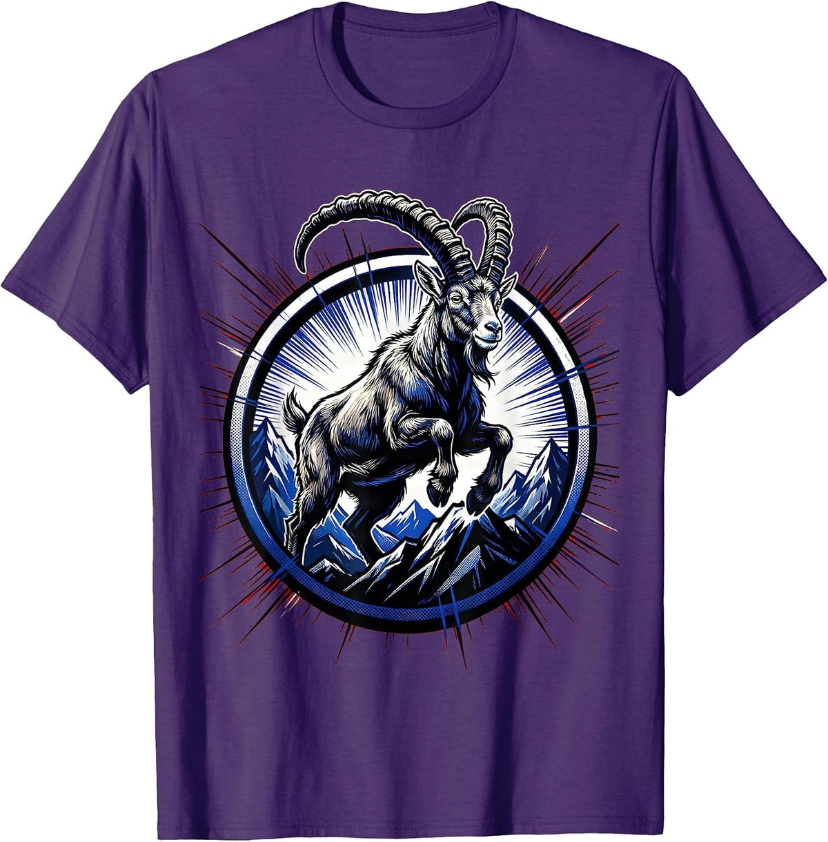 Mountain Goat Summit Peak Wildlife Illustration T-Shirt - Purple