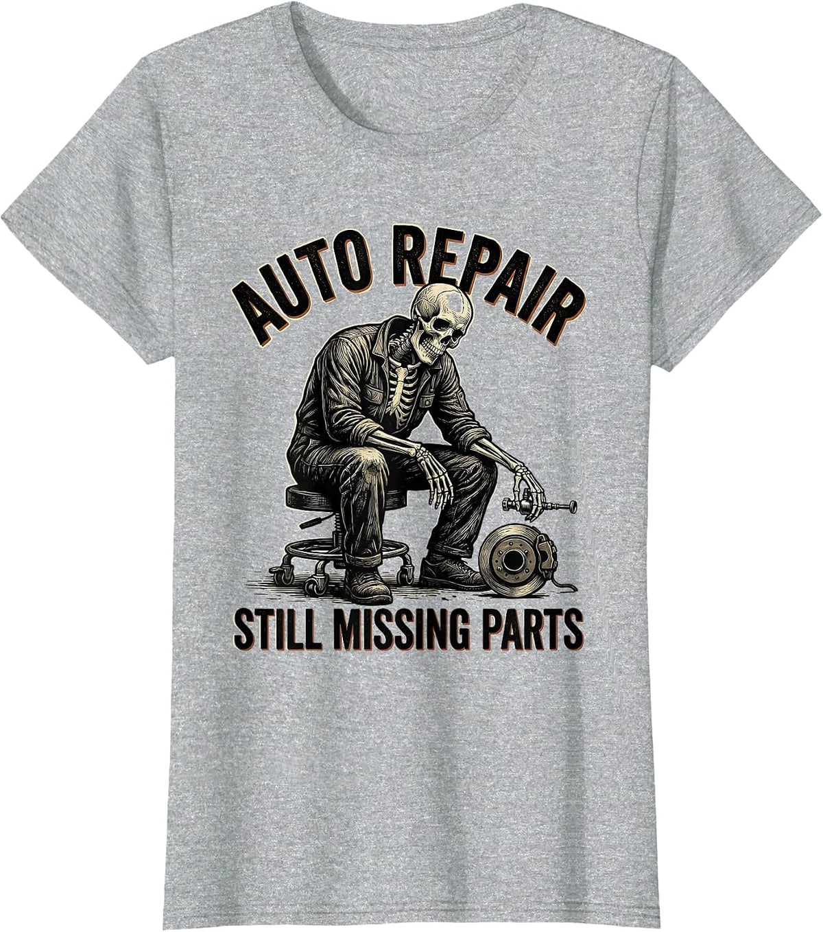 Auto Repair Still Missing Parts Funny Mechanic Skeleton T-Shirt - Heather Grey