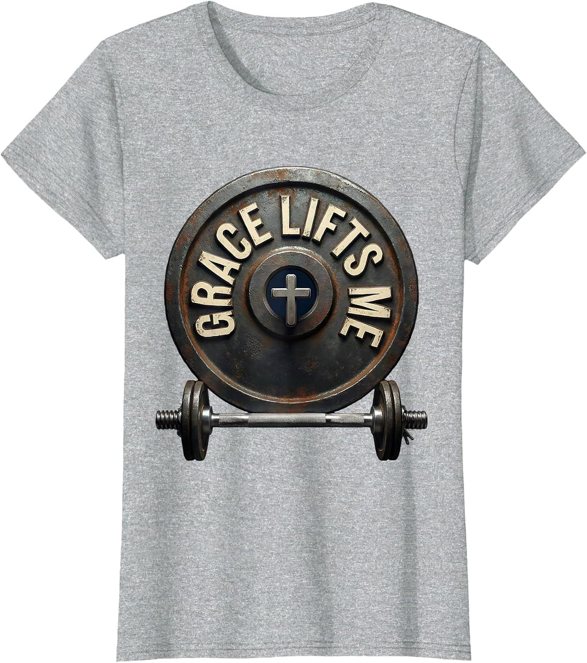 Grace Lifts Me Vintage Christian Weightlifting Gym Humor T-Shirt - Heather Grey