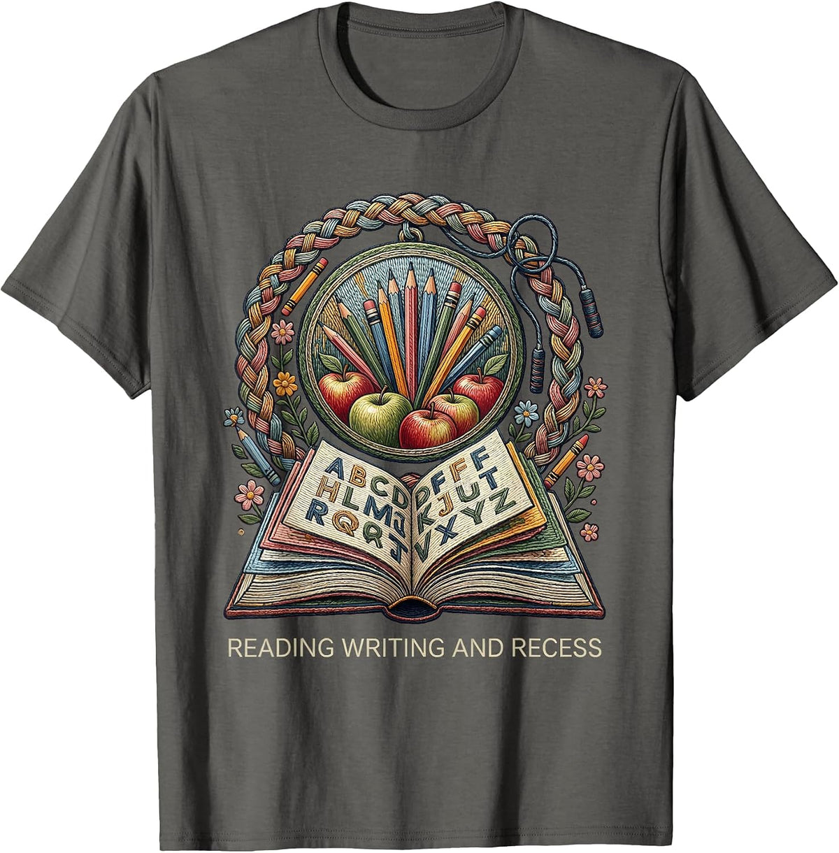 Reading Writing and Recess First Grade Teacher T-Shirt - Asphalt Grey
