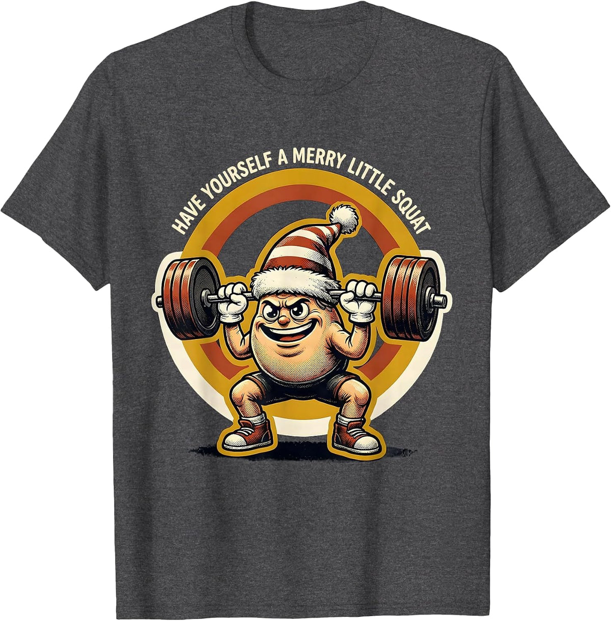 Men's Have Yourself a Merry Little Squat Retro Cartoon Christmas T-Shirt - Dark Heather Grey