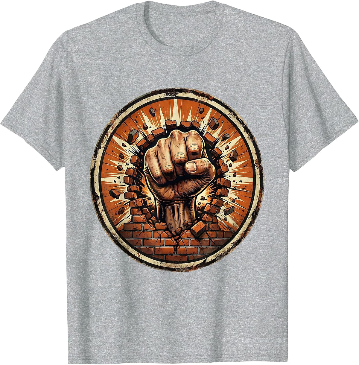 Men's 80s Rock Fist Through Brick Wall Graphic T-Shirt - Heather Grey