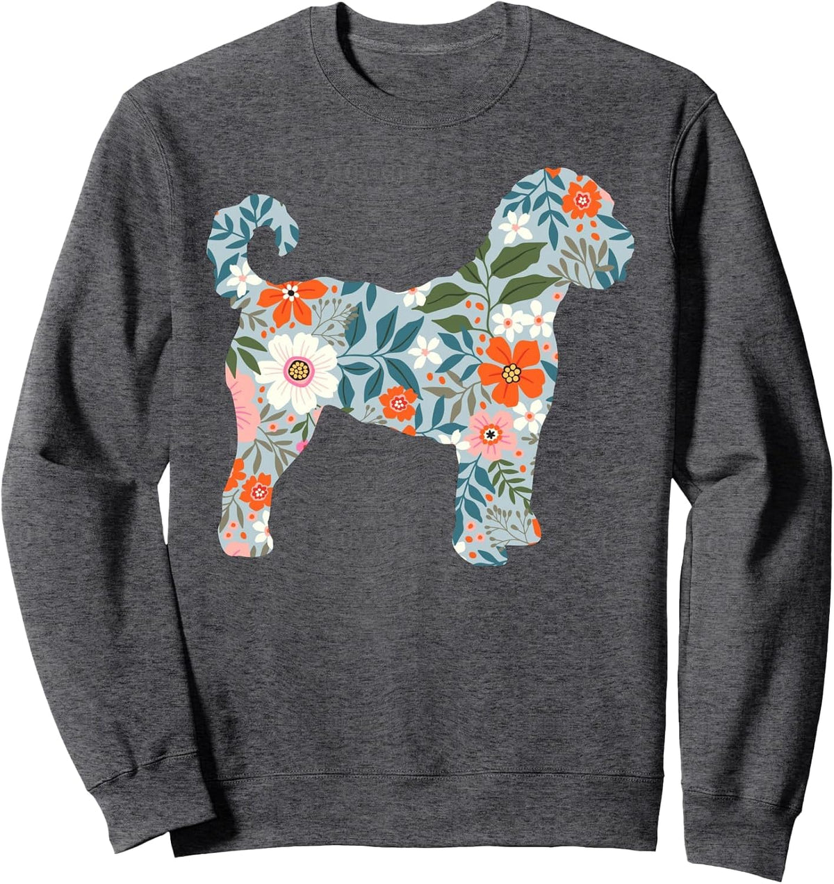 Floral Dog Silhouette for Labradoodle or Gooldendoodle Mom Sweatshirt - Adult Unisex Dark Heather Grey