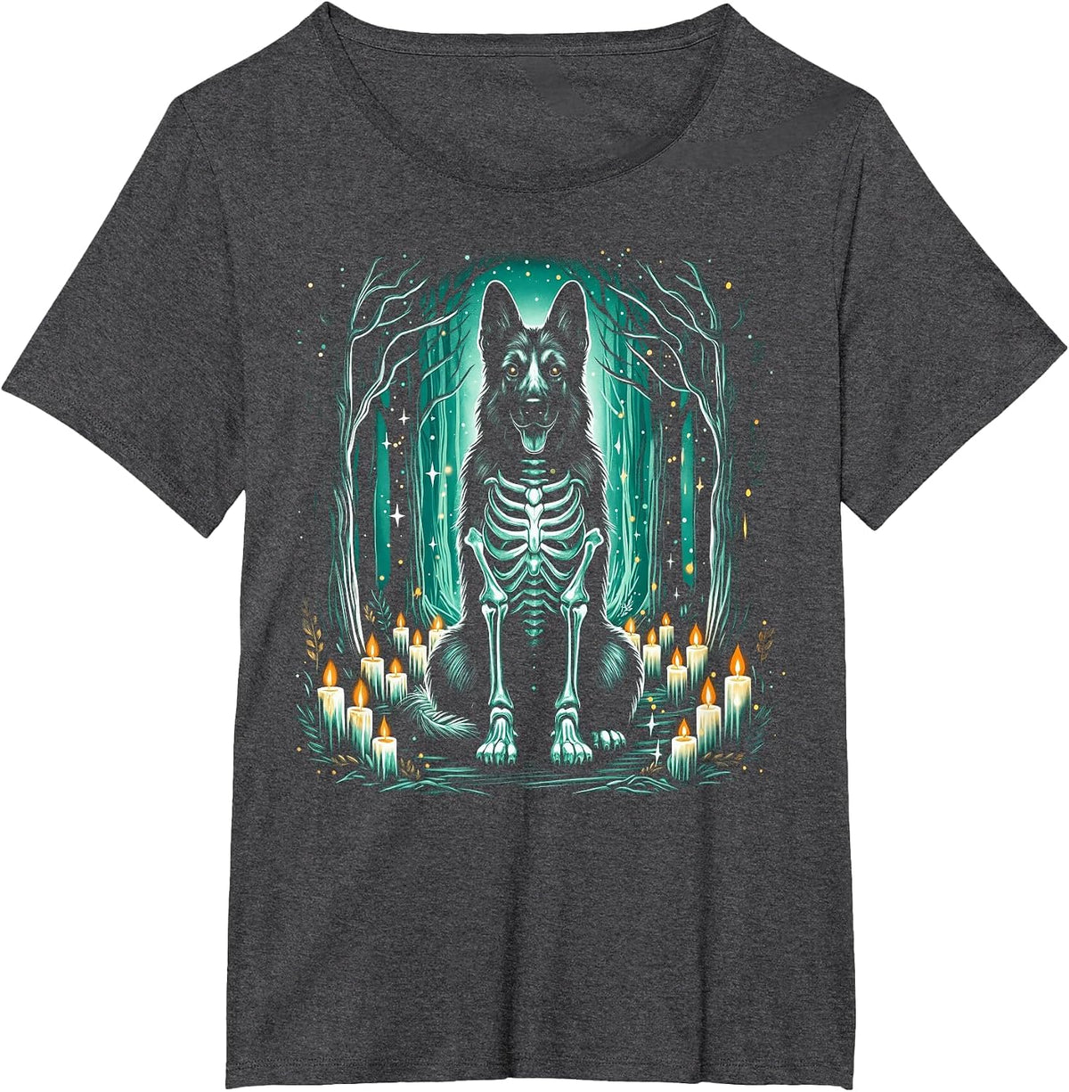 Cool German Shepherd Skeleton Halloween Dog Mom Dad T-Shirt - Dark Heather Grey