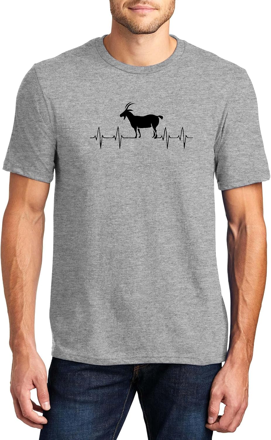 Goat Heartbeat Graphic Top Farm Animal Lover Ranch Shirt Ringspun Cotton Tee Adult Men Women - Mens Crew Heather Grey