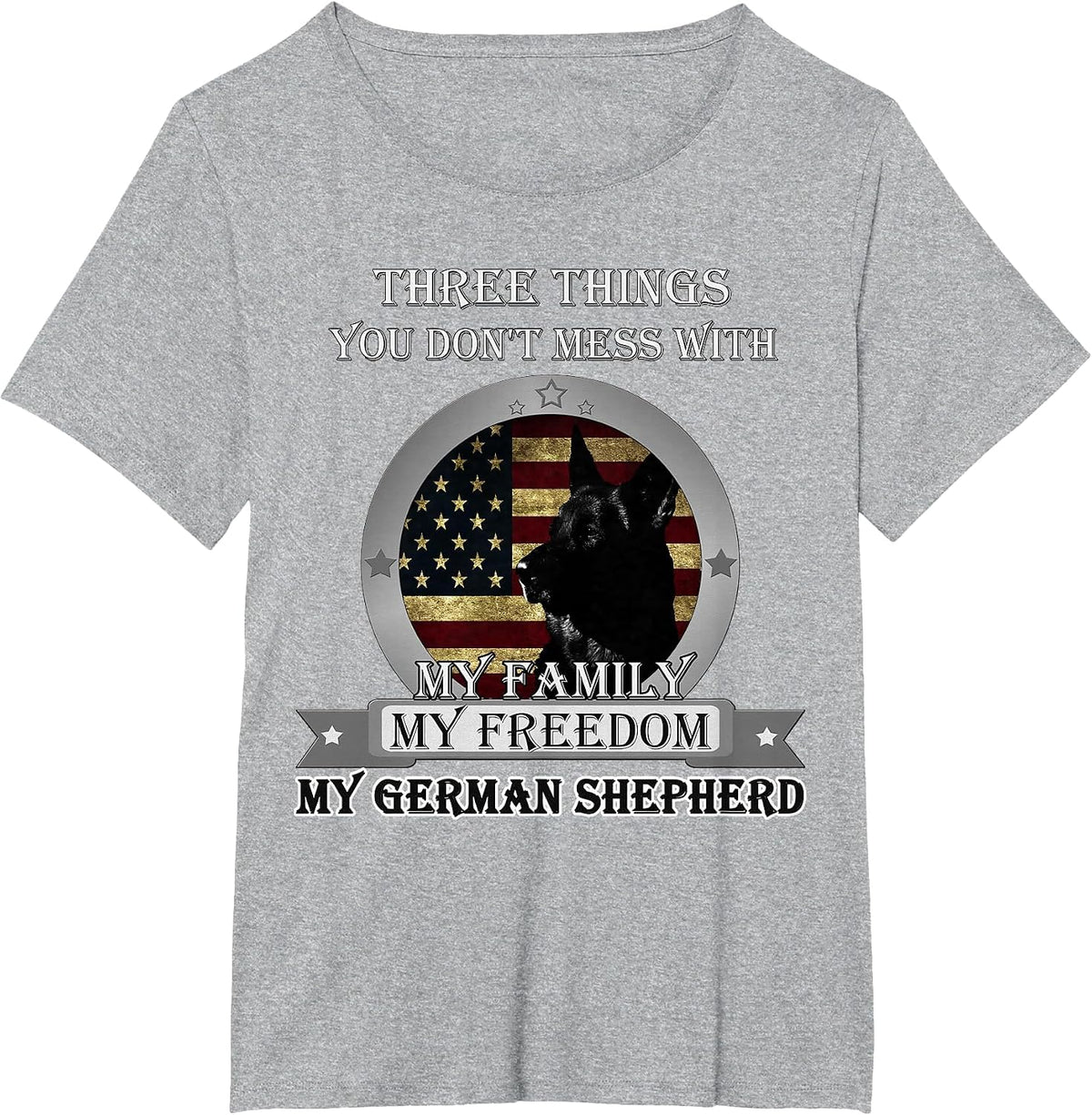 Black German Shepherd American Flag Three Things You Don't T-Shirt - Heather Grey