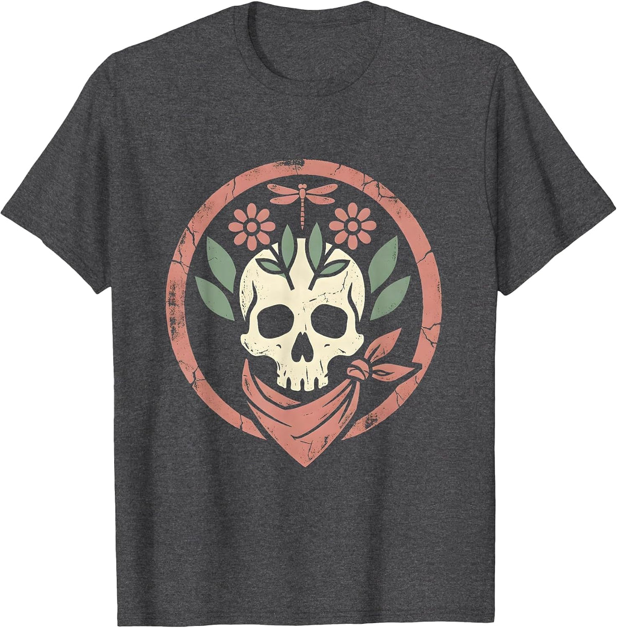 Cowgirl Skull Floral Bandana Western Design T-Shirt - Dark Heather Grey