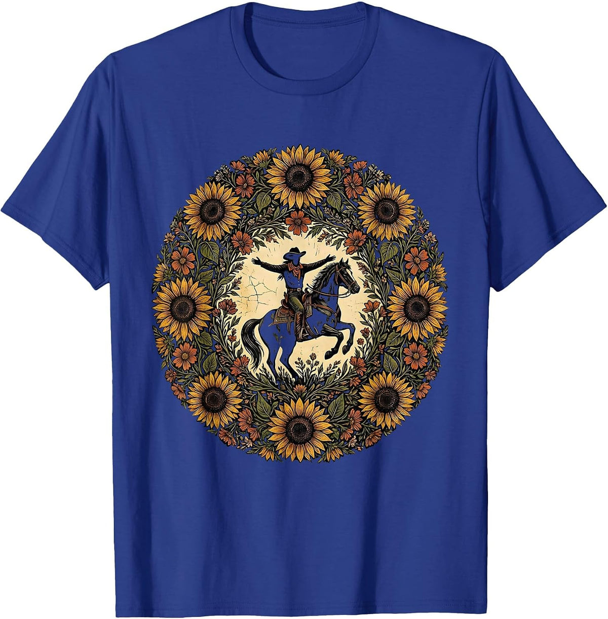 Cowgirl Standing on Horseback Rodeo Graphic T-Shirt - Royal Blue