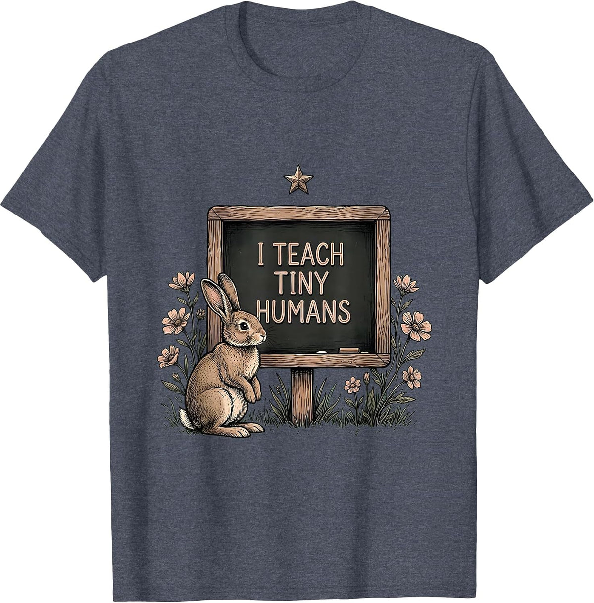I Teach Tiny Humans 2nd Grade Teacher Design T-Shirt - Heather Blue